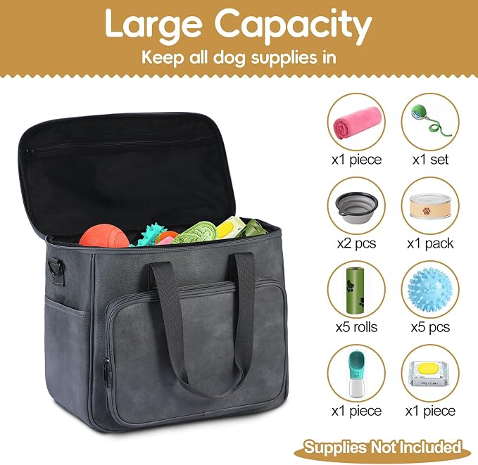Lasaviin Leather Dog Travel Bag with Food Containers & Bowls