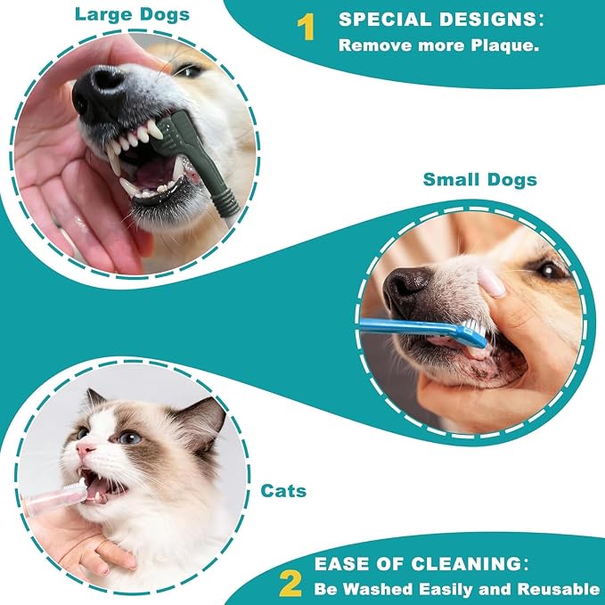 Dog Toothbrush Kit, 360-Degree Finger Three-Sided Design, Replaceable Brush Heads, Easy Teeth Cleaning and Dental Care (20 Pack)