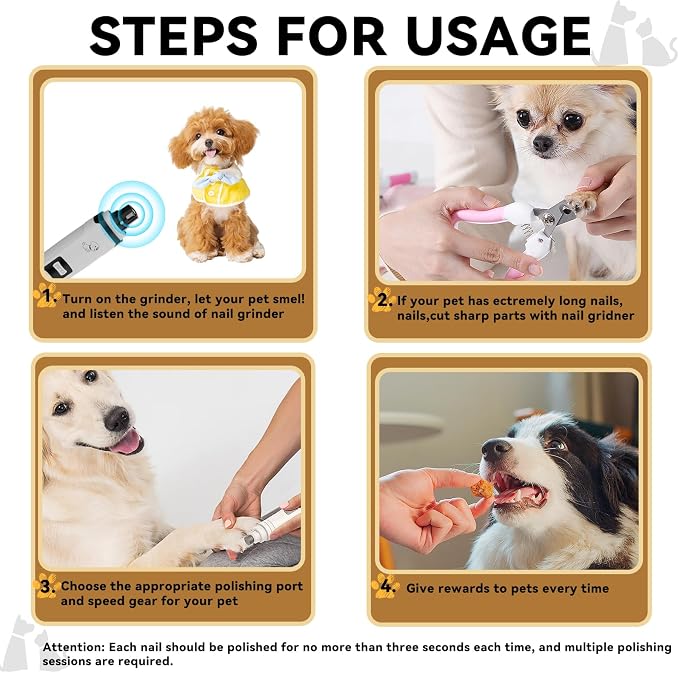 Upgraded Quiet Dog Nail Grinder, 2-Speed, 2 Replacement Heads M1