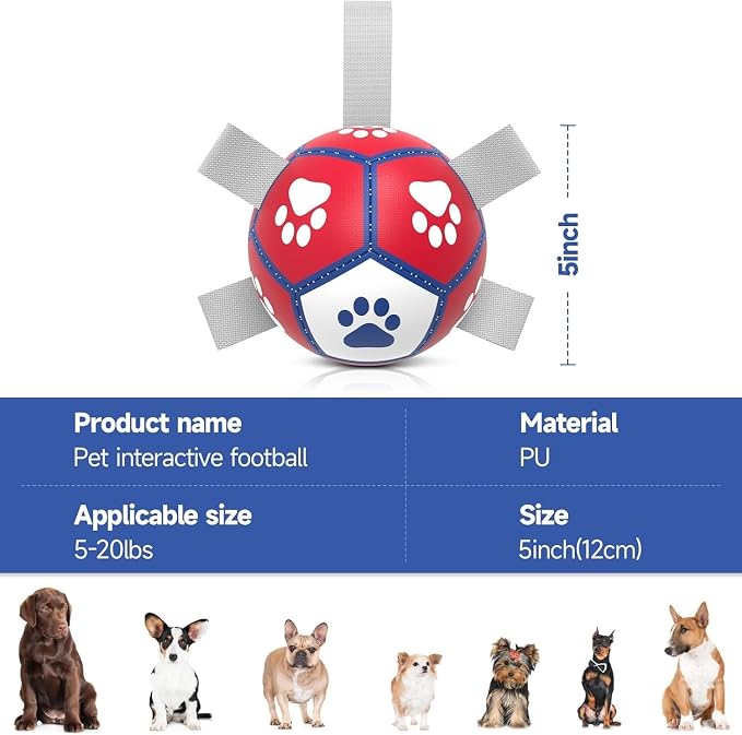 Diman Small Dog Toys, 5 Inch Dog Balls, Soccer Ball for Dogs with Straps | Interactive Dog Balls for 5-20 Lbs Dogs, Dog Water pool Toy, Herding Ball for Small Dogs, Puppy Toys for Birthday Gifts