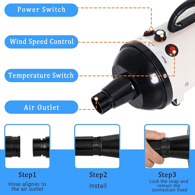 Dog Dryer for Large Dogs, 5.2HP 3800W High Velocity Pet Hair Dryers | with Heater for Grooming, Spind Temperature Adjustable Pet Dryer Machine with 4 Nozzles Secadora para Perro (Beige)
