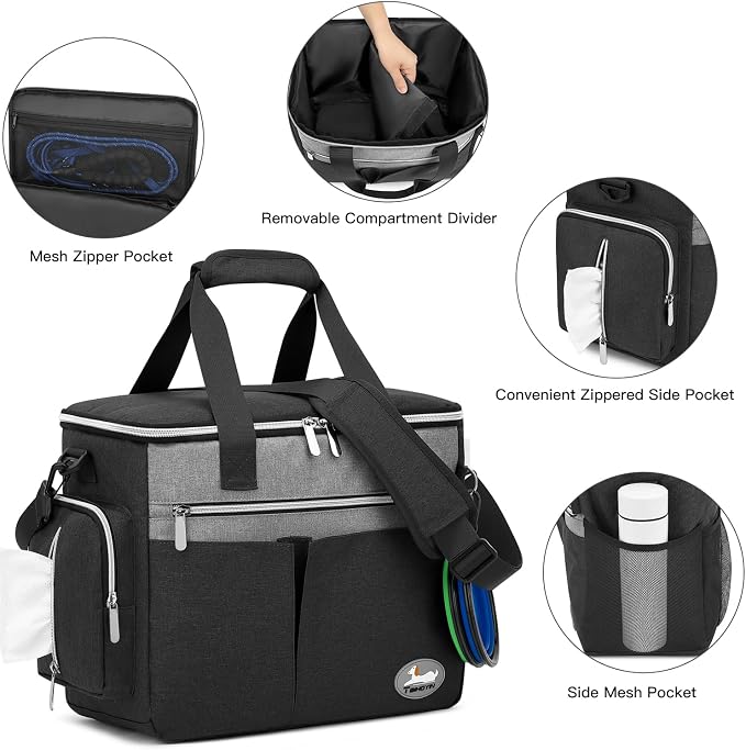 Dog Travel Bag 7-Piece Set with Food Containers, Bowls & Treat Pouch, Black