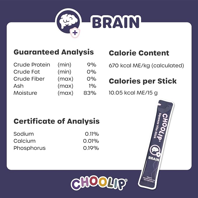 Choolip Squeeze Vita Stick Brain Support Lickable Cat and Dog Treats, 7-Count – Beef and Chicken Soft Puree with DHA, CoQ10 & Vitamin E, Vet-Formulated