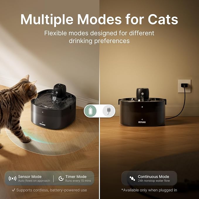 Wireless Cat Water Fountain, Cat Fountain Battery Operated, 78oz/2.3L Pet Water Fountain Cordless, 4000mAh Rechargeable Automatic Fountain with Motion Sensor, Quiet Pump & Locking Lid, with 6 Filters