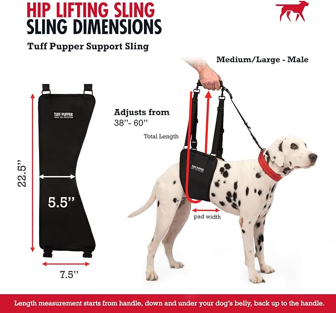 Tuff Pupper Dog Sling Hip Harness | Rear Lift Support for Senior & Injured Dogs | Adjustable Mobility Aid | Strong Padded Handle | Comfortable Design | Hip & Hind Leg Assistance (Medium/Large, Male)