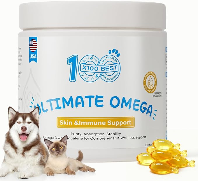 Fish Oil for Dogs and Cats, Omega-3 EPA DHA, 95% rTG, 100 Softgels