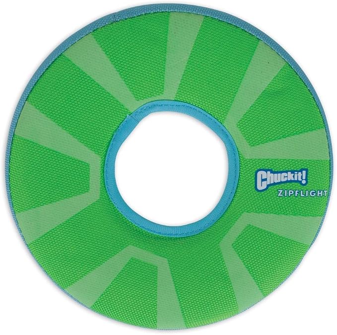 Chuckit! Max Glow Zipflight Flying Disc Dog Toy, Small (6"), Green and White