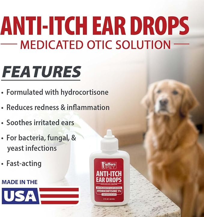 Jeffers Anti-Itch Ear Drops with 1% Hydrocortisone, 2 fl oz