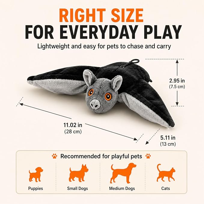 Flying Bat Dog Toy, Flying Bat Toy for Dogs & Cats with Flapping Wings and Chirping Sound, Motion-Activated Interactive Pet Toy for Hanging, Ground and Indoor Chase Play (1PC)