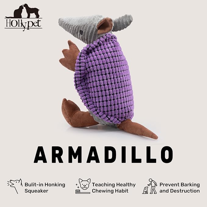 Hollypet Armadillo Squeaky Dog Toys for Medium Large Dogs, 14" | plush stuffed large dog squeak animal toy with unique grunt squeaker textured fabric for teeth cleaning toys