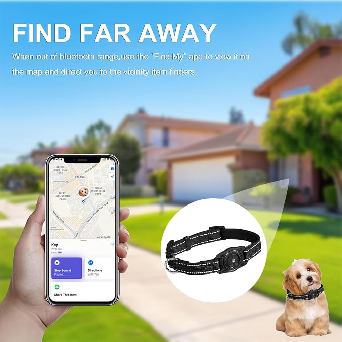 Tracking Collar for Dogs Waterproof Adjustable Air Tag Dog Collar Holder, Comfortable Dog Collars for Small Medium Large Dogs (Black, L)