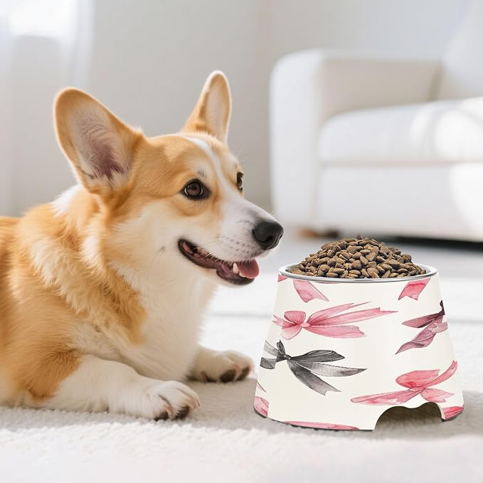 YETTASBIN Bow Black Pink Elevated Dog Bowls, Prevention of Vertebrae Disease Raised Dog & Cat Bowl Stand with Removable Stainless Steel Bowls, Non-Slip Spill-Proof Pet Food & Water Bowl Dish