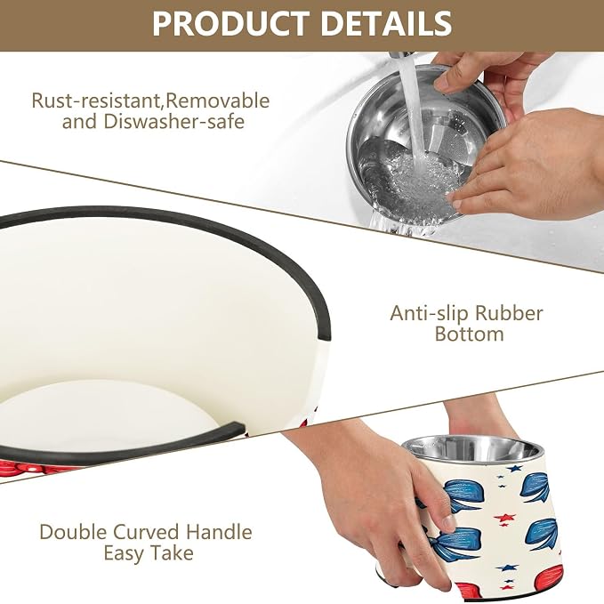 Blueangle Elevated Dog Bowls with Stainless Steel - Non-Slip 2.3 Cup High Capacity Pet Dish for Spinal Health & Bows Design（162）