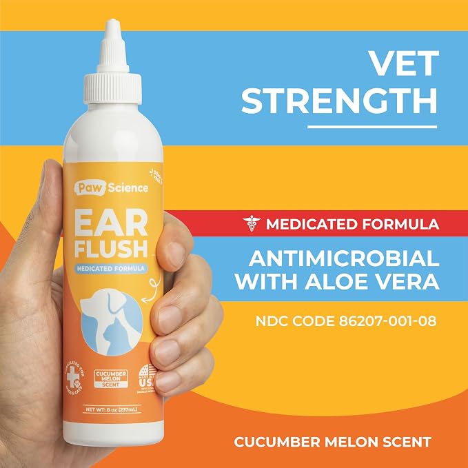 Paw Science Dog Ear Cleaner - Cat & Dog Ear Infection Treatment - Medicated Pet Ear Wash, Flush, and Cleaning Solution for Dogs and Cats - Remedy for Itchy Yeast Relief