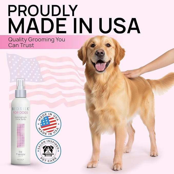 BioSilk for Dogs Silk Therapy Detangling and Shine Spray, 8 Fl Oz, 6-Pack | pH-balanced, paraben-free leave-in mist with silk and vitamins, dematting spray for all coats and breeds