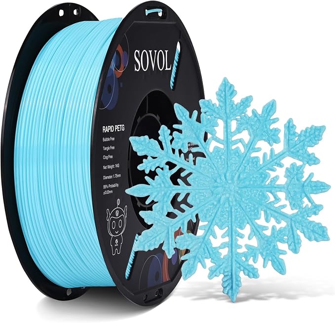 Sovol 3D Printer Rapid PETG Filament 1.75mm 1KG (2.2lbs), High Precision, Strong Toughness, Wiring Tightness, Dimensional Accuracy +/- 0.03 mm, 3D Printing High Speed PETG Filaments, Light Blue