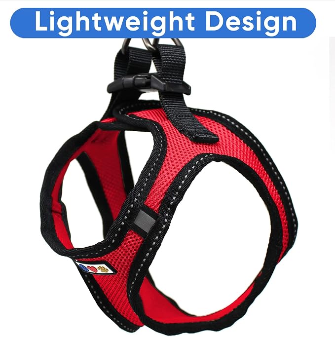 Pawtitas Dog Vest Harness Made with Breathable Air Mesh | All Weather Vest Harness for Medium Puppies and Extra Large Cats with Quick-Release Buckle - Medium Red Mesh Dog Harness