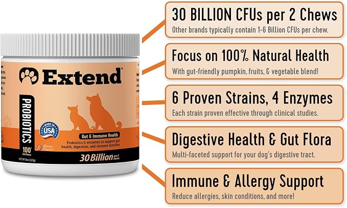 Extend Dog Joint Care Supplement (30 Count) + Probiotics Soft Chews (100 Count) | with Glucosamine, MSM, Type II Collagen Supports Hip, Joint, Gut & Immune Health - Made in USA