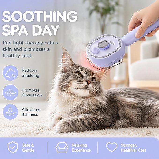 2026 New 3 in 1 Steam Pet Grooming Brush, 3 in, Red