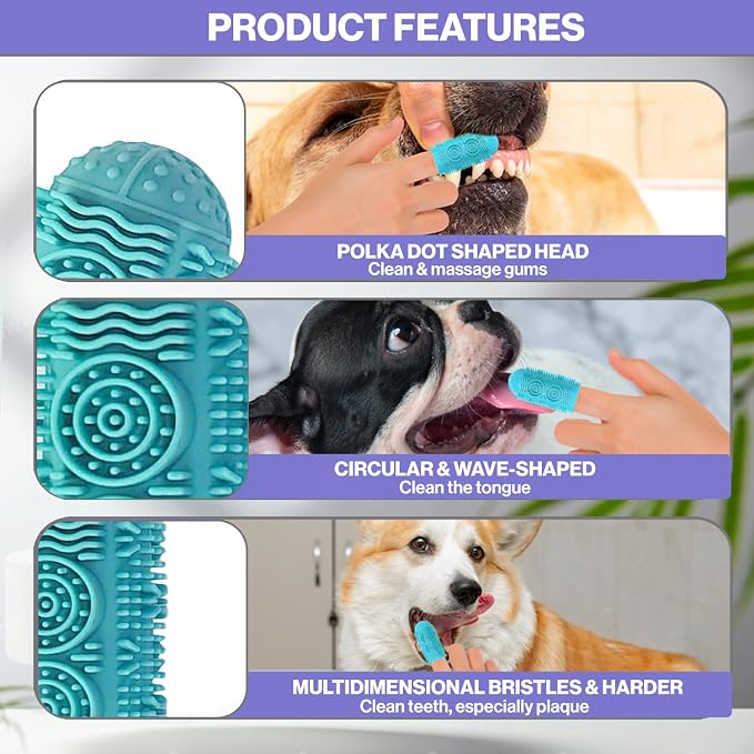 4-Pack Finger Toothbrush for Dogs, Silicone Dog Teeth Cleaning Kit Protects Gums (Multicolor)