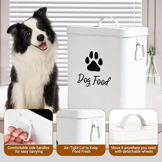 Dog Food Container 6.6lb, 6.6lb, Metal, White