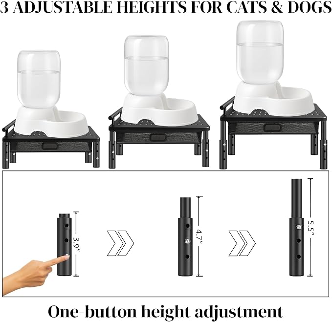 Dog Water Bowl Dispenser Stand with Storage Drawer & Metal Holder Compatible with Automatic, Small, Metal