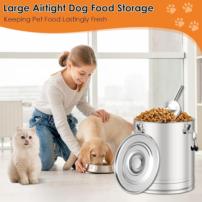 Stainless Steel Dog Food Storage Container, Chicken, 30LB, Stainless Steel, stainless steel