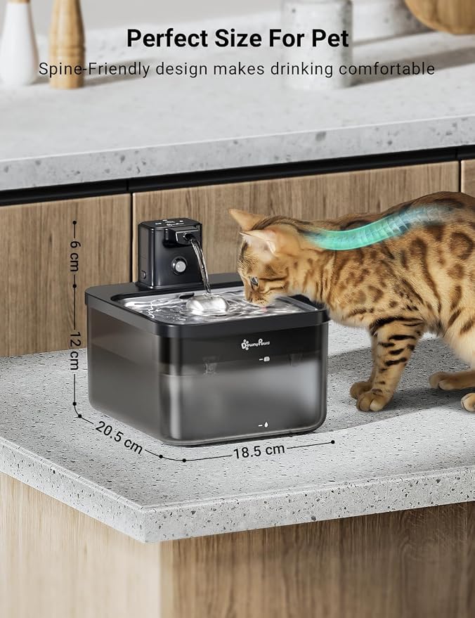 DownyPaws Cat Water Fountain Cordless, 84oz/2.5L Fursink Wireless Pet Water Fountains for Cats Indoor, Battery Operated Cat Drinking Fountain with Motion Sensor, BPA-Free, Black Pro with 6 Filters