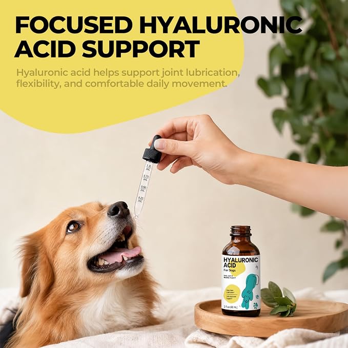 Hyaluronic Acid for Dogs, Hip & Joint Mobility, Skin Hydration Liquid Drops