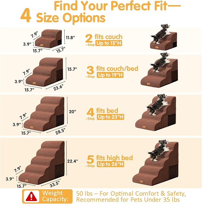 Topmart 3 Tiers Foam Dog Ramps/Steps,Non-Slip Pet Steps,Extra Wide Deep Dog Stairs,High Density Foam Pet Stairs/Ladder,Best for Older Dogs,Cats,Small Pets