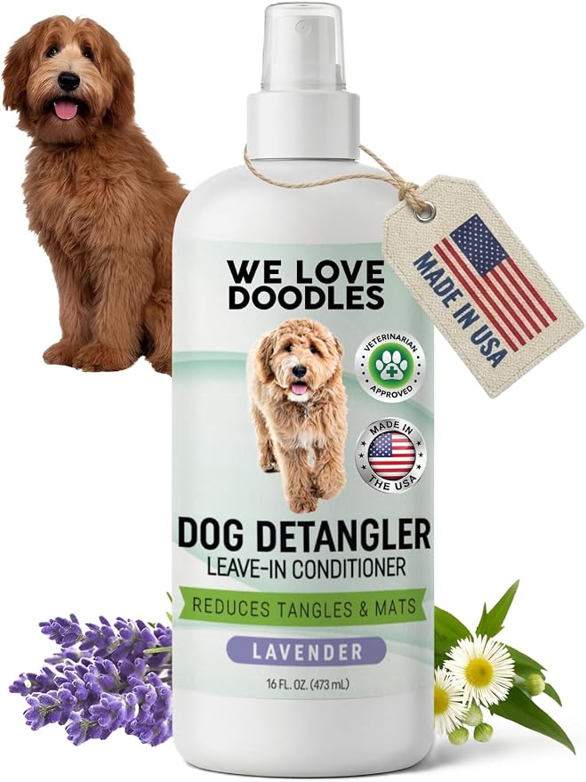 Dog Detangler Spray, Leave-in Conditioner Spray for Dogs, Lavender, 16 OZ | Best Detangling & Dematting Spray for Dogs, Tangled & Matted Hair Remover for Goldendoodles, Doodles & Poodles, Made in USA