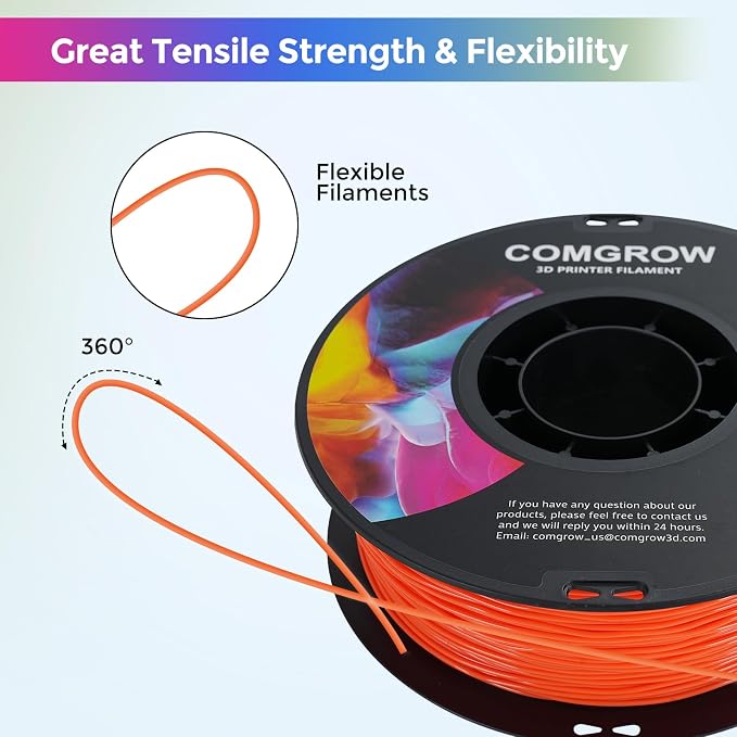 Comgrow TPU Filament 1.75mm, 3D Printing Filament, Flexible 3D Printer Filament, 95A Soft fit Most 3D Printers Dimensional Accuracy +/- 0.02mm TPU Orange1kg (2.2lbs)