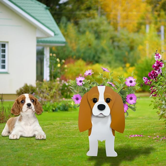 Brown King Cavalier Dog Planter Pots, Animal Shaped Flower Pot