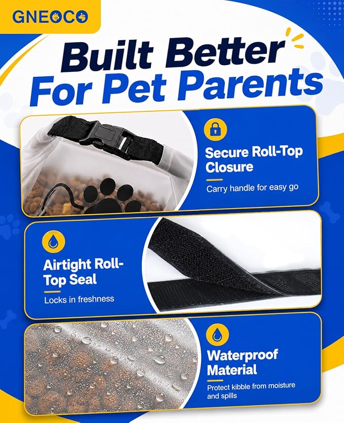 Airtight Dog Food Storage Bag 14-Cup with Roll-Top Closure, TPU, Transparent