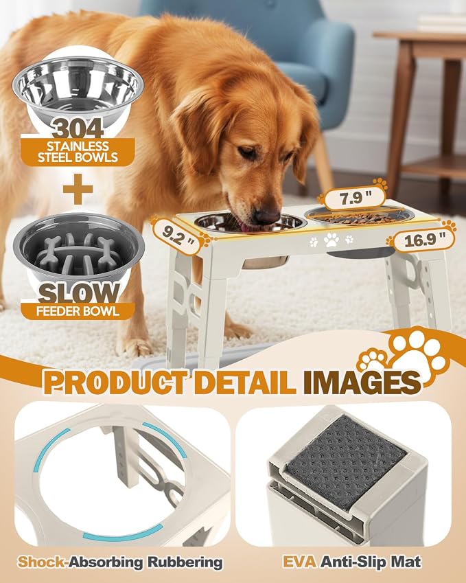 Jovrun Elevated Dog Bowls for Small Medium Large Size Dogs, Non-Slip Dog Feeder with 2 Food Water Bowls, 2-5 Heights Adjustable Raised Bowls Stand