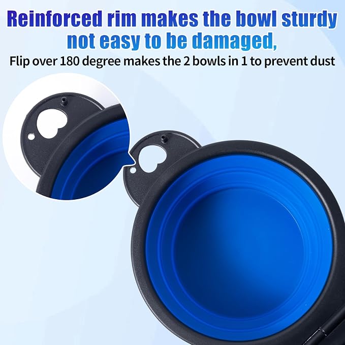 SLSON Collapsible Dog Dual Bowls with Lock Clips, Blue