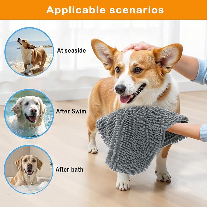 Quick Dry pet Dog Towels,Ultra Absorbent Microfiber, Suitable Dog and cat Bath Towel, Comfortable Hand Pockets, Indoor Outdoor Use,Durable Material,Machine Washable (30 * 13.7in)