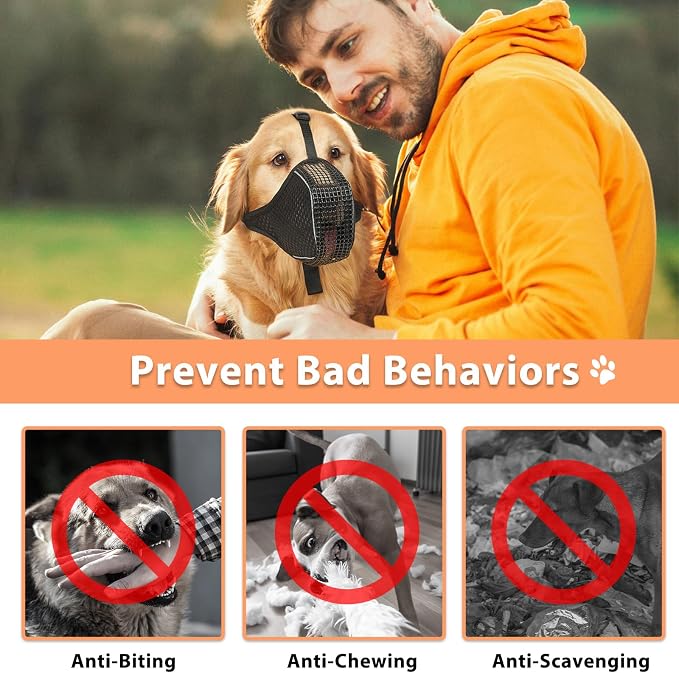 Mesh Dog Muzzle with Collar for Medium Large Dogs Anti Scavenging | Reflective for Nighttime Walks, Soft & Breathable, Anti Biting Chewing Eating, Grooming Training Use, Allows to Drink | XS