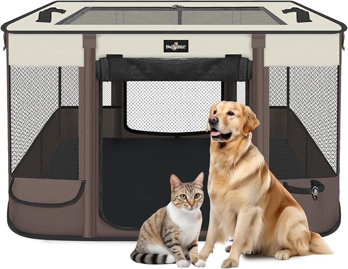 Paw Ballet Foldable Pet Kitten Playpen, Upgrade Waterproof Portable Dog Cat Playpen Kennel Tent for Small Cat Dog, Retractable Shade Cover with Carrying Case, Indoor Outdoor Use for Small Pet.