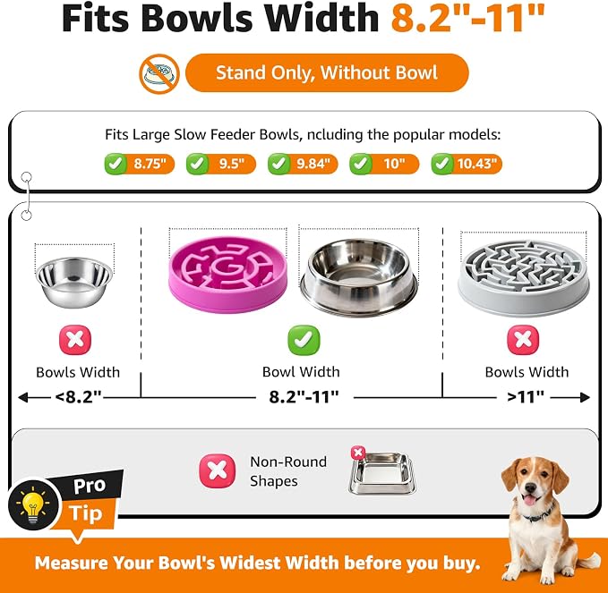 LOOBANI Elevated Dog Bowl Stand: Fits for Bowls Width 8.2"-11" (Without Bowls) Adjustable Width Anti-Slip Raised Dog Bowl Stand Food Feeder for Large Adult, Seniors, Older, Arthritis Dogs Black Large