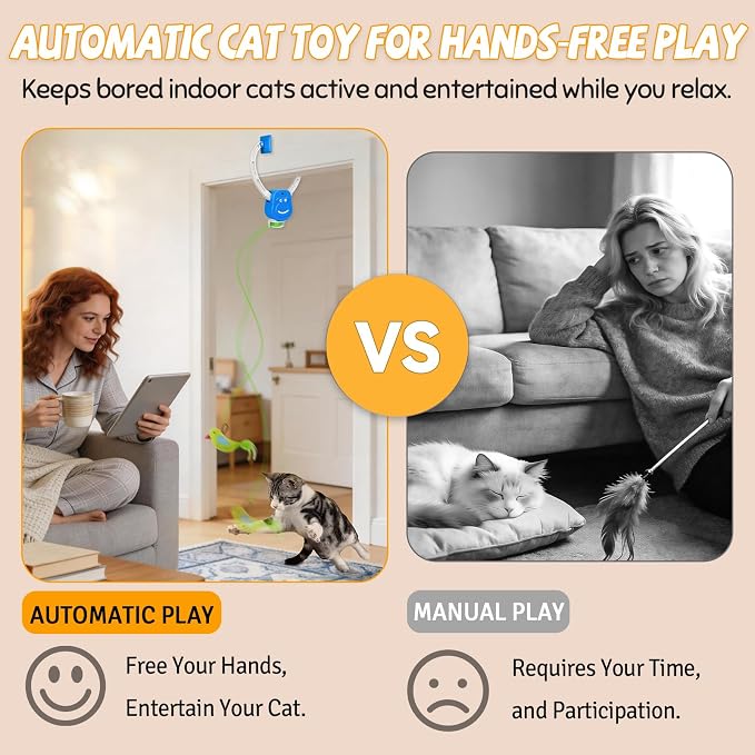 Door Frame Cat Toy for Indoor Cats, Automatic Hanging Toy | Interactive cat toys for indoor cats with 2 play modes: automatic bouncing and rotating; hangs from door frames.