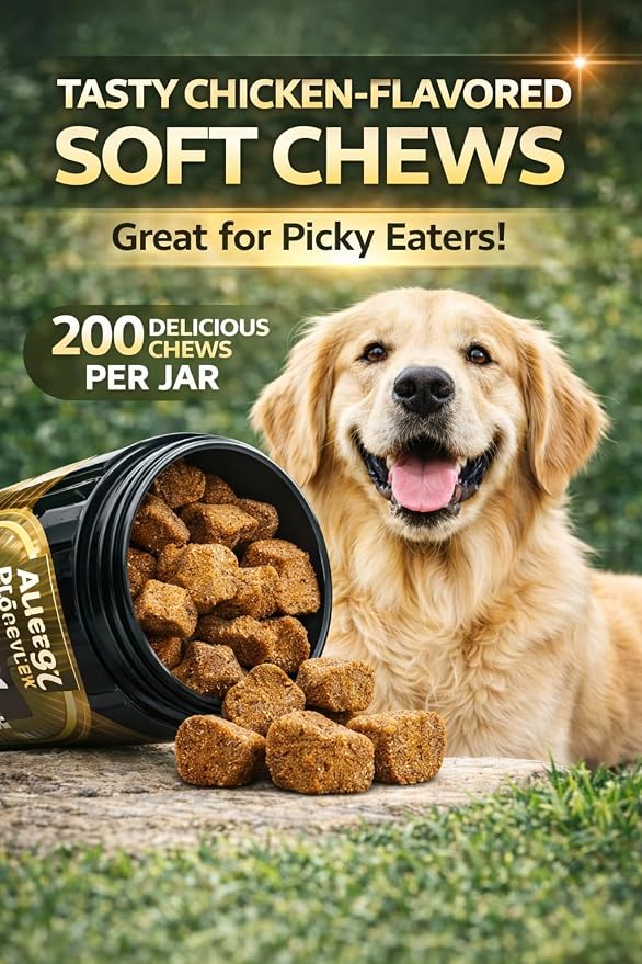 Dog Allergy Relief Chews,Supports Allergy,Weight,Immune & Metabolism (No Corn/Soy/GMO) 200CT,Chicken Flavor