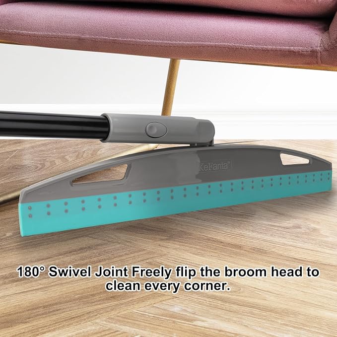 Multifunction Rubber Air Broom, Silicone Floor Squeegee Broom with 59" Long Handle, Scraping Broom for Floor Bathroom Kitchen Shower Tile Pet Hair Fur Marble Glass Water Window Foam Cleaning, Blue