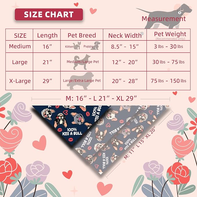 Holiday Dog Bandanas for Valentine's Day, X-Large, Large