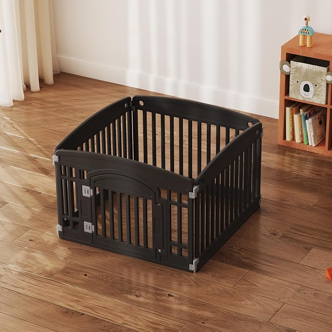 Dog Playpen 4-Panel, 24IN Puppy Playpen, Stable Dog Play Pen Indoors/Outdoor with Secure Locking Door, Plastic Pet Fence for Small & Medium Dogs