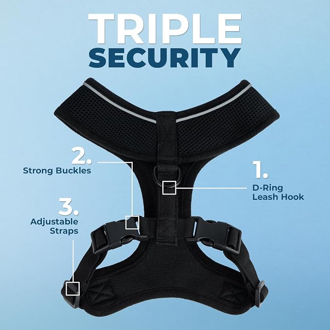 Best Pet Supplies Voyager Aerolite Over the Head Dog Harness, No Pull Breathable Air Mesh Vest, Quick Dry with Reflective Stitching, Adjustable Escape Resistant Harness - Black, X-Small