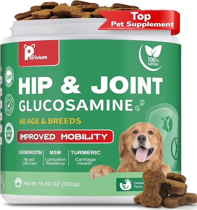 Hip and Joint Supplement for Dogs, Glucosamine Treats Chews with Chondroitin, MSM, Turmeric - Support Joint Pain Relief, Mobility, Reduce Occasional Discomfort, Fit All Ages Breeds, 150 Soft Chew