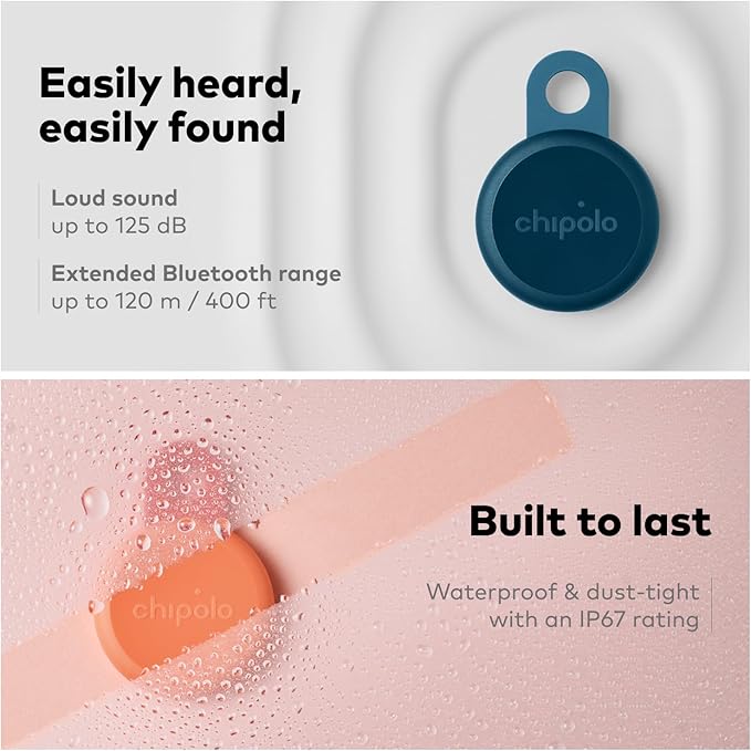 Chipolo Loop – Rechargeable Bluetooth Tracker for Key and Pocket Location | Compatible with Apple or Google, Call Your Phone & Out of Range Alerts for Android (Chalk)