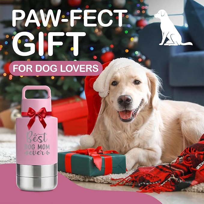 KEWIXY Insulated Dog Travel Water Bottle with Detachable Bowls, 32oz, Pink: Best Dog Mom