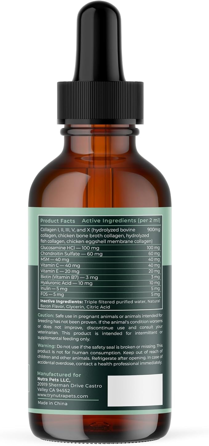 Premium Liquid Collagen for Dogs & Cats | 5 Types of Collagen (I, II, III, V, X) | Supports Skin, Coat, Hips, Joints, & Bones | Allergy and Itch Relief | Biotin, Hyaluronic Acid, Vitamin C